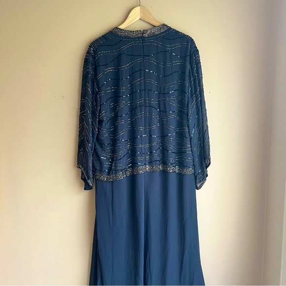 J Kara Navy Beaded Dress - NWT- Size 20W- with flutter sleeve - Picture 7 of 11